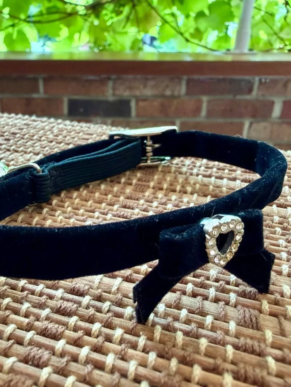🐾 PET | Velvet Collar with Bow + Bedazzled Rhinestone Heart Charm